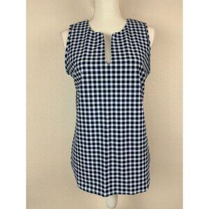 Jude Connally women's large blue and white checked v-neck fitted tank top blouse